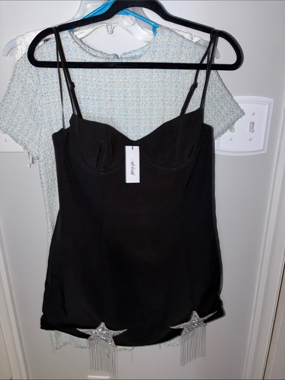 Nasty Gal Black Star-Fringe Slip Dress